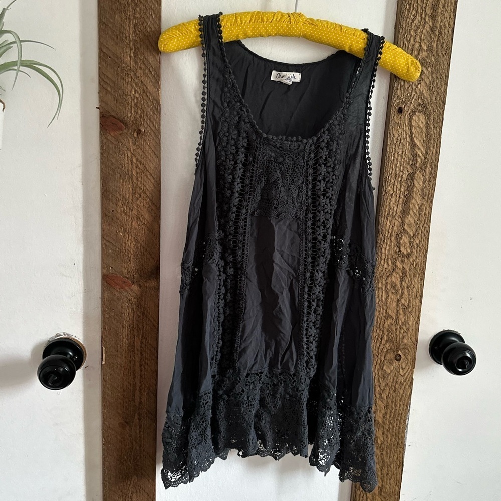 Aeropostale Grey Lace Tassel Sleeveless Tunic Blouse size Small boho